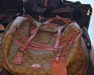 Coach Signature C Monogram Duffel Travel Bag with Pink Trim and Assorted Handbags Lot