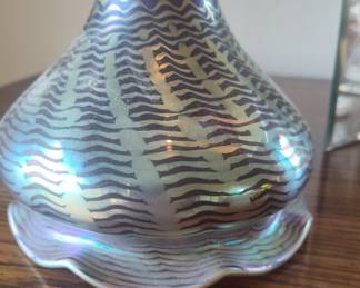 Bohemian Iridescent Glass Vase with Wavy Pattern