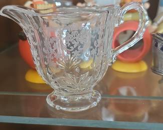 Etched Glass Creamer Pitcher