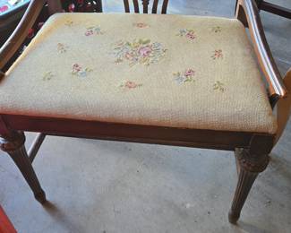 Vintage Needlepoint Vanity Stool