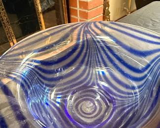 Blown Glass Blue and White Swirl Bowl