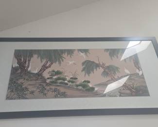 Vintage Japanese  silk Embroidery of Egrets and Water Lilies
