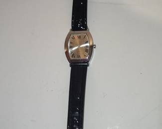 Women's SKC Tonneau Case Watch with Black Leather Strap