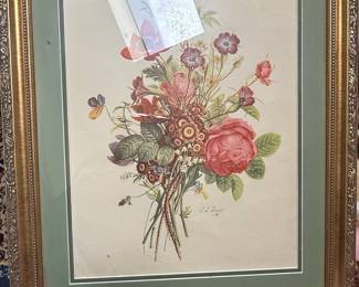 J.L. Prévost Botanical Print - Bouquet with Rose and Thistle