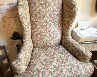 Wingback Armchair with William Morris Style Floral Upholstery