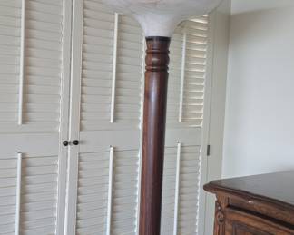 Vintage Torchiere Floor Lamp with Marble Base and Swirl Glass Shade