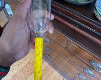 Murano Style Art Glass Champagne Flute with Cobalt Blue Foot and Yellow Speckled Stem