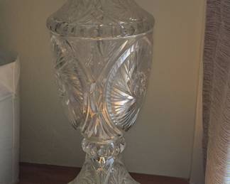 Vintage Hand-Cut Crystal Urn Table Lamp with Brass Base