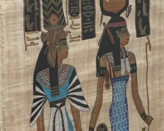 Egyptian Papyrus Painting of Queen Nefertari and Goddess Isis