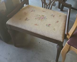 Antique Needlepoint Vanity Bench