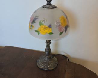 Reverse Painted Floral Glass Table Lamp