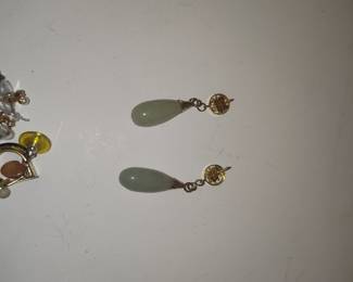 Teardrop Jadeite and Yellow Gold Dangle Earrings
