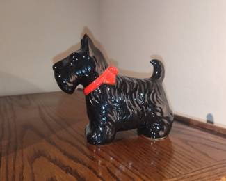 Black Ceramic Scottish Terrier Figurine with Red Bow