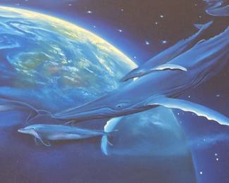 Whales and Dolphins in Space Painting by George Sumner