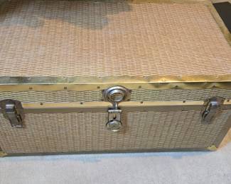 Vintage Wicker and Brass Cedar-Lined Steamer Trunk
