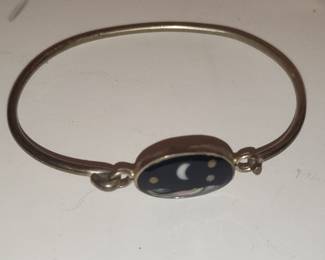 Alpaca Mexico Sterling Silver Moon and Stars Abalone Bangle Bracelet