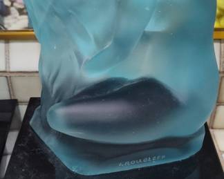 G. Rouleff Blue Glass Sculpture "Embrace"
