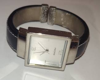 Pedre Rectangular Women's Watch with Black Leather Cuff Band