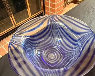 Blown Glass Blue and White Swirl Bowl