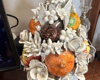 Capodimonte Porcelain Fruit Topiary Basket