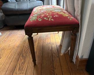 Vintage Needlepoint Upholstered Bench