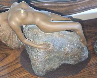 Bronze Mermaid Siren Statue on Beach Rock by James Siebert