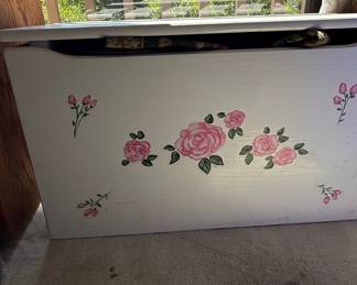 Vintage Children's Toy Chest with Pink Rose Decals