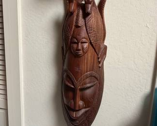 African Carved Wooden Mask with Figures