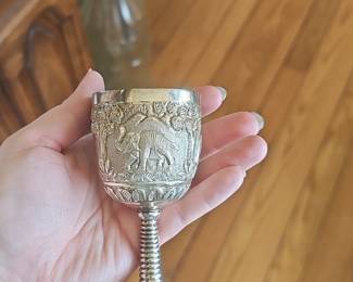 Set of 6 Silver-Plated Etched Goblets with Elephant Motif