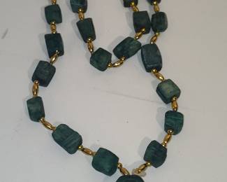 Egyptian Scarab Beetle Pendant Necklace with Jade Beads