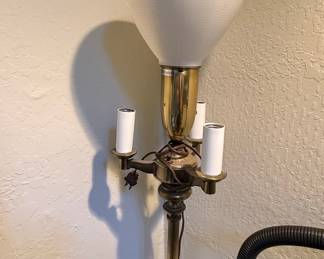 Vintage Stiffel 4-Light Torchiere Brass Floor Lamp with Frosted Glass Shade