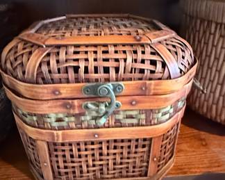 Vintage Woven Bamboo Picnic Basket with Clasp