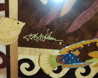 Hudson River Inlay Marquetry Wood Art - Marine Life Scene