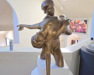 Bronze Sculpture of a Male Figure Carrying a Female Figure, "The Embrace" by Bruno Bruni