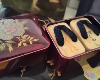 Vintage Japanese Lacquer Box with Miniature Geta