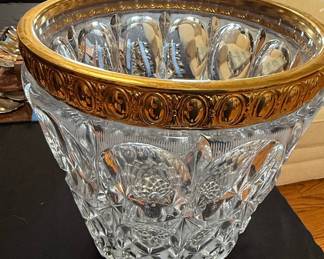 Cut Crystal Ice Bucket with Gilt Rim