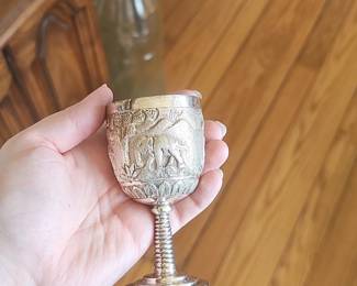Set of 6 Silver-Plated Etched Goblets with Elephant Motif