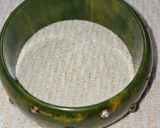 Bakelite Bangle Bracelet with Rhinestones