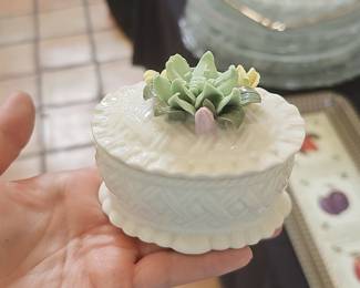 White Porcelain Trinket Box with Floral Embellishment