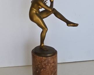 Art Deco Bronze Dancer Sculpture by Adolf Müller-Krefeld on Marble Base