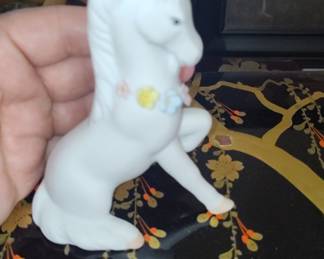 Vintage Enesco Porcelain Unicorn Figurine with Flowers