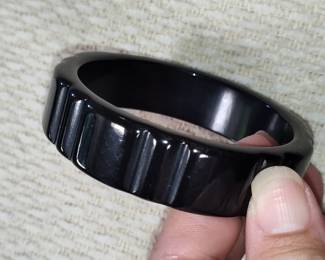 Vintage Black Carved Bakelite Clamper Bracelet