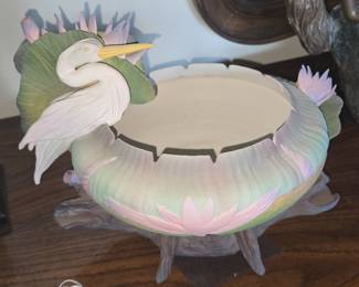 Ceramic Egret and Water Lily Planter by Adams, dated 2005