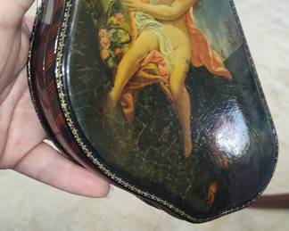 Antique Painted Tin Snuff Box with Classical Scene