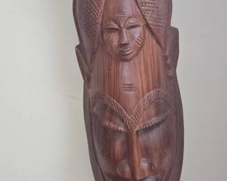 Hand Carved Wooden African Mask with Inlays