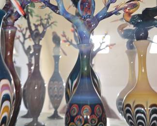 Murano Glass Art Vase with Owl and Birds