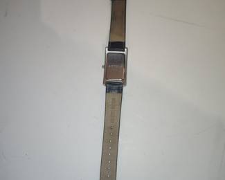 Macy's Rectangular Women's Watch with Black Leather Strap