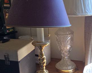 Vintage Brass Barley Twist Candlestick Style Table Lamp with Purple Shade