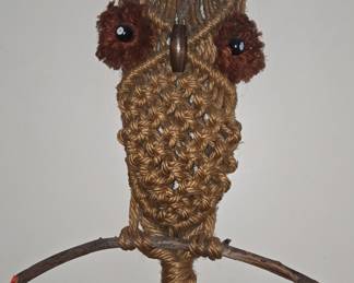 Vintage Macrame Owl Wall Hanging with Natural Twig Wings