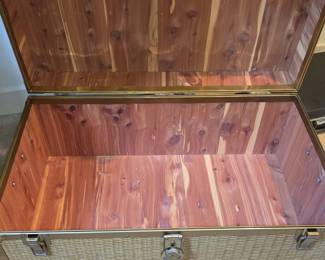 Vintage Wicker and Brass Cedar-Lined Steamer Trunk